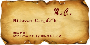 Milovan Cirjék névjegykártya
